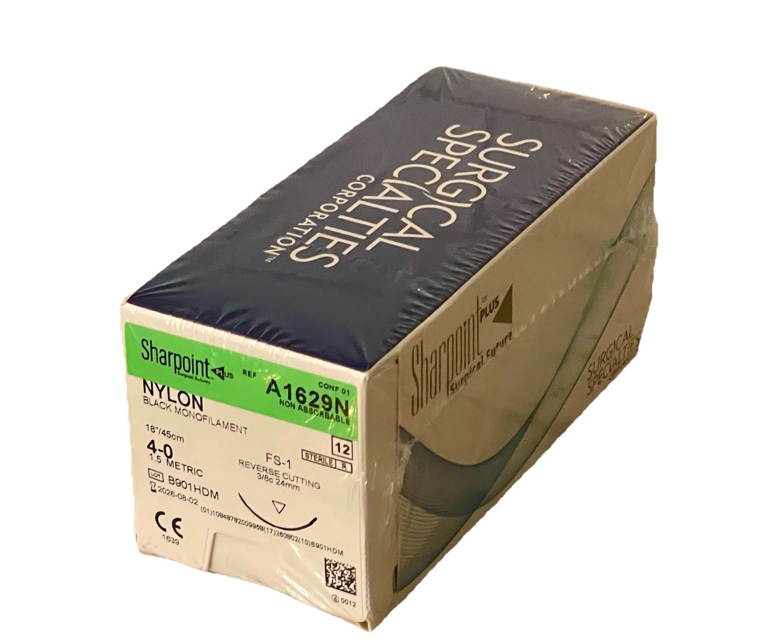 Sharpoint 4-0 Nylon Sutures A1629N FS-1 Reverse Cutting 24mm 3/8c Exp Aug 2026