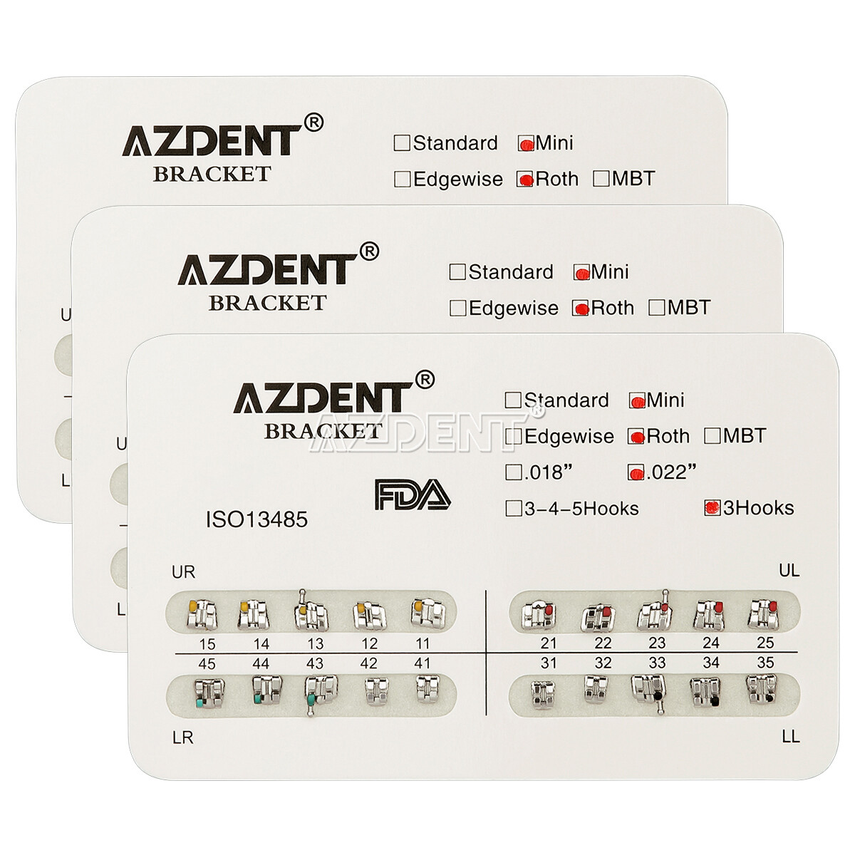 AZDENT Dental Orthodontic Brackets Metal Braces Mini Roth MBT Slot 0.022 3Hook