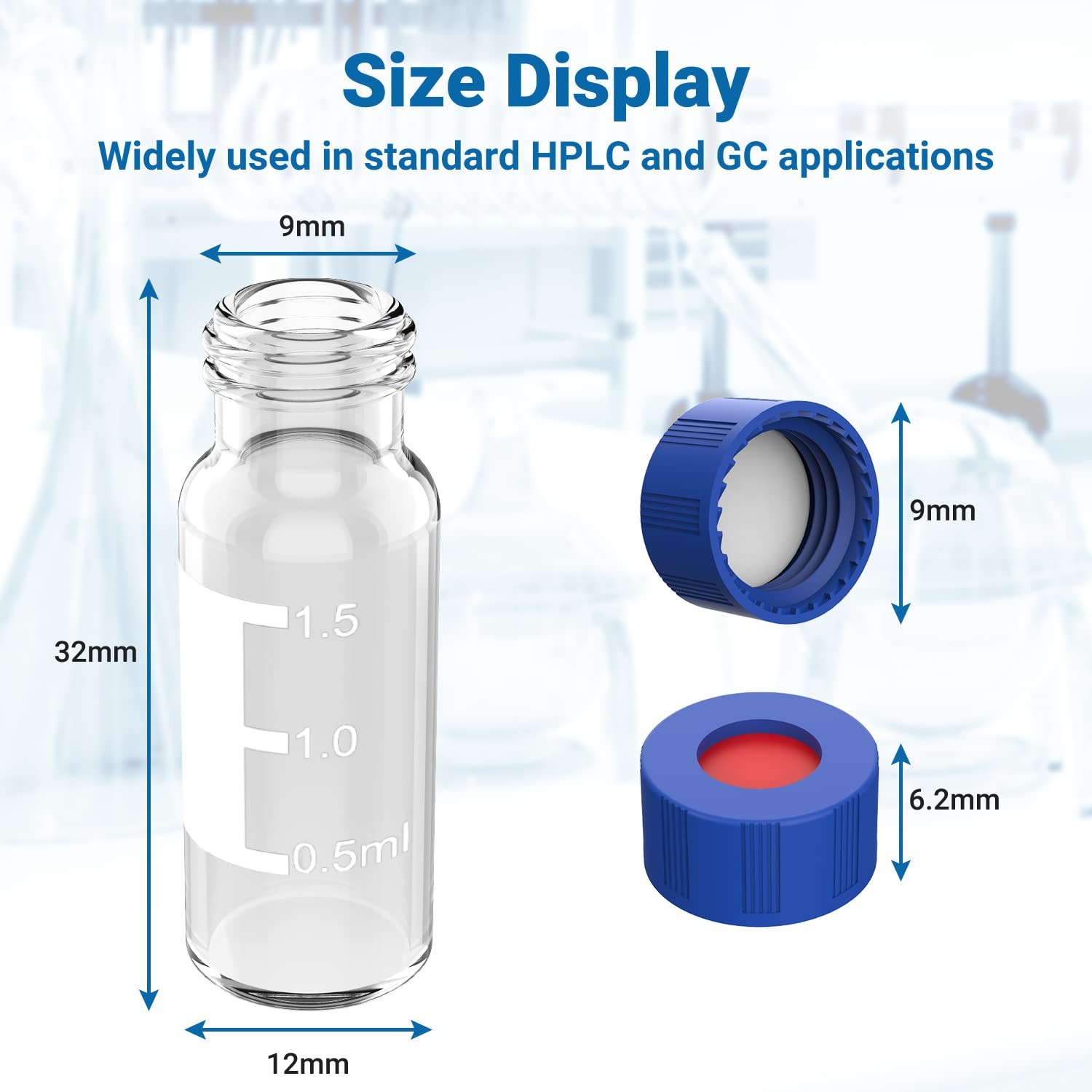 1000Pcs 2ml Autosampler Vial Glass Sample vials Lab Vial HPLC GC w/ Screw Caps