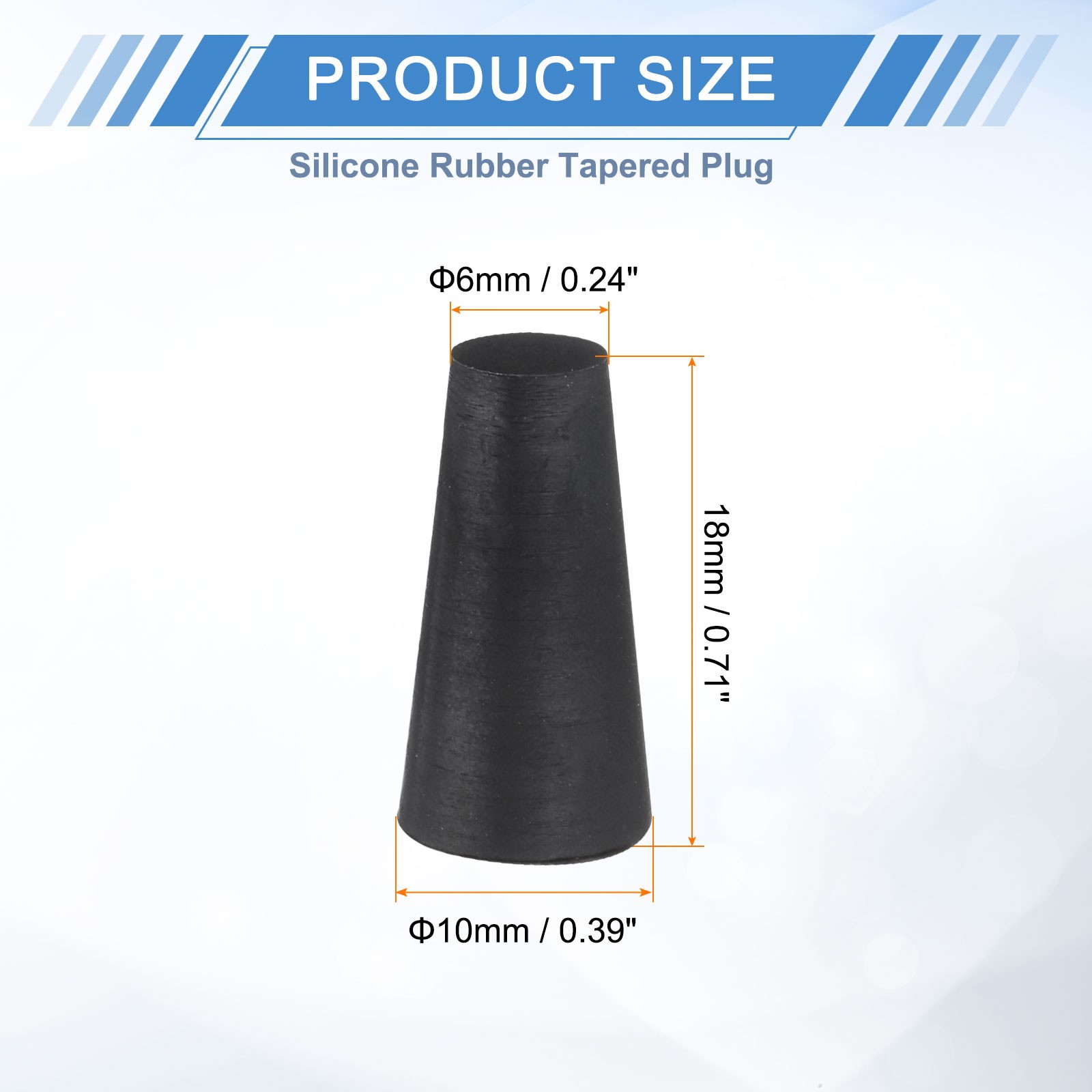 12Pcs Rubber Stoppers 6mm to 10mm 18mm Solid Tapered Lab Rubber Plugs