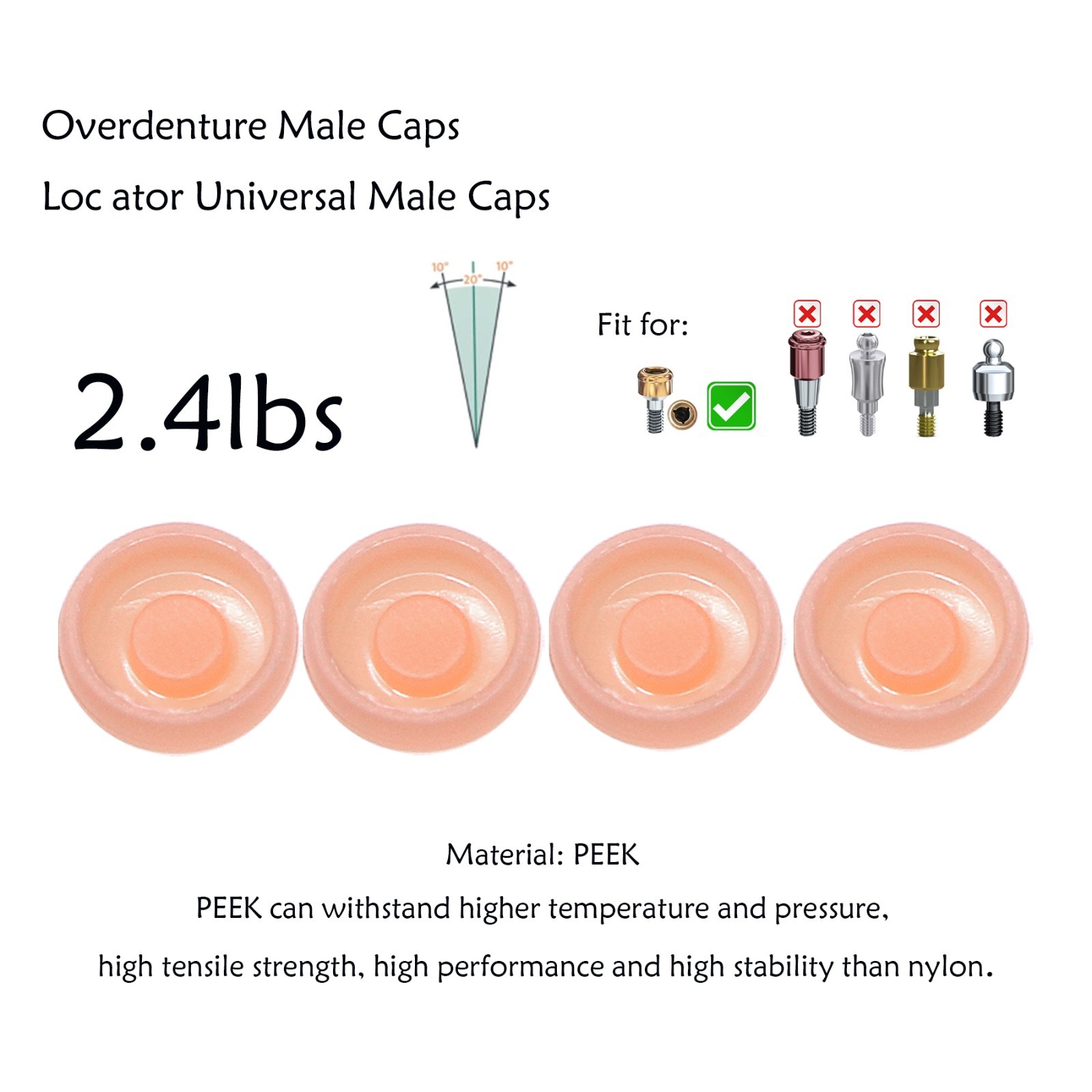 US Overdenture Abutment Removable Male Caps Retentive Cap 2.4 lbs 4pcs/set