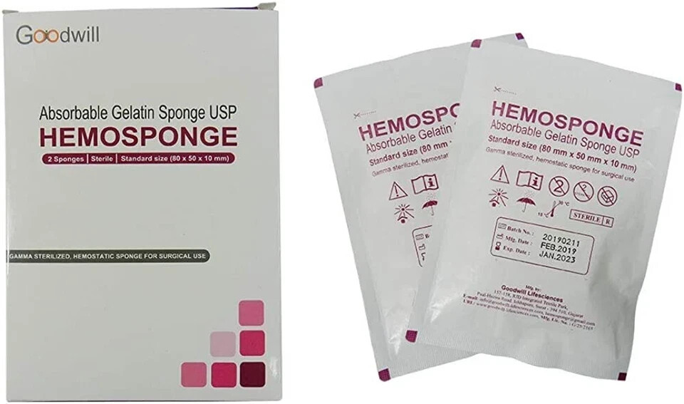10 x HEMOSPONGE Absorbable Gelatin USP Sterile Sponge 2pcs Pack SIZE #80x50x10mm