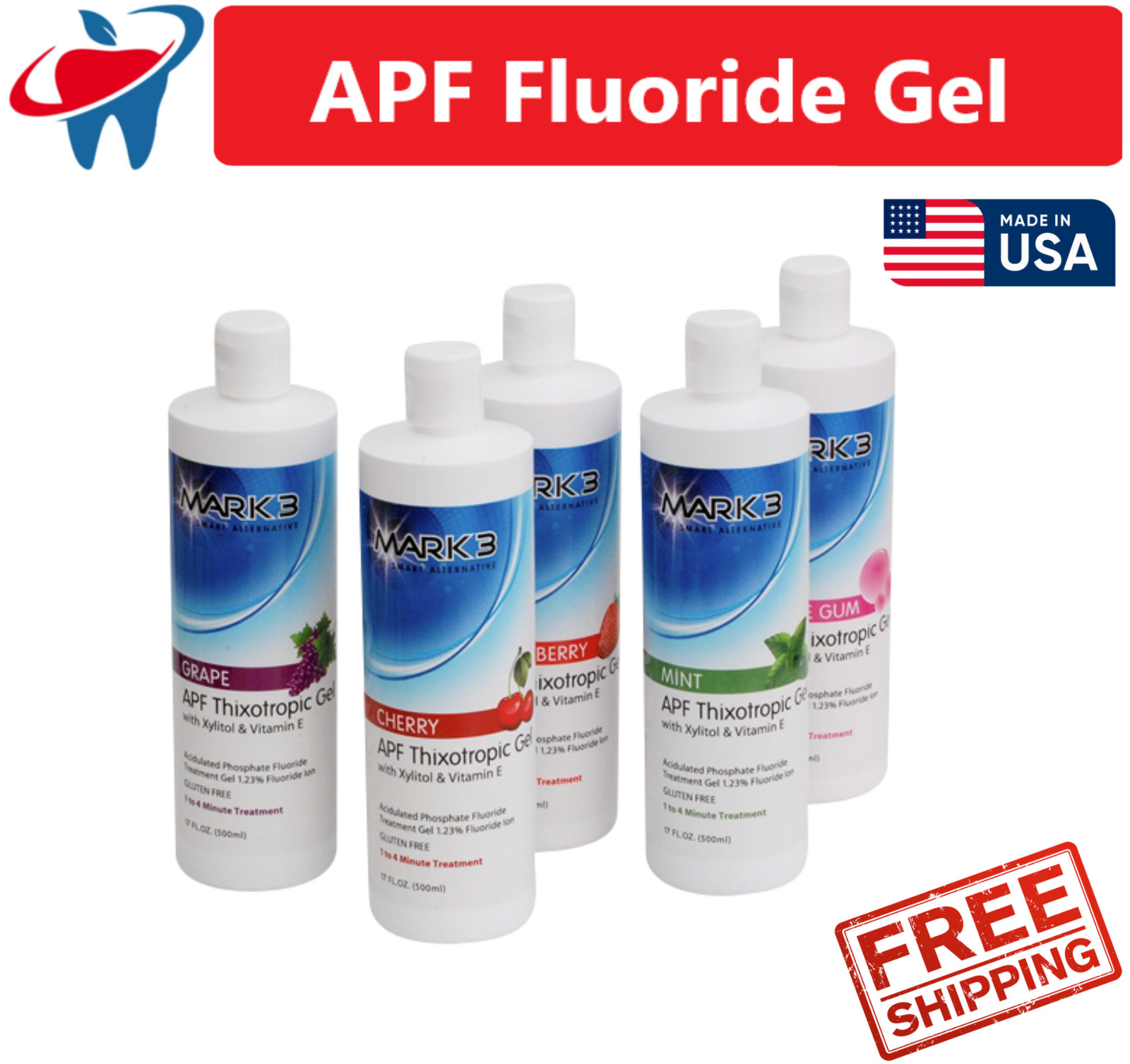 2 x Bottles Dental Fluoride Gel 60 Second 17 Oz 1.23% APF, 6 Flavors, Made USA