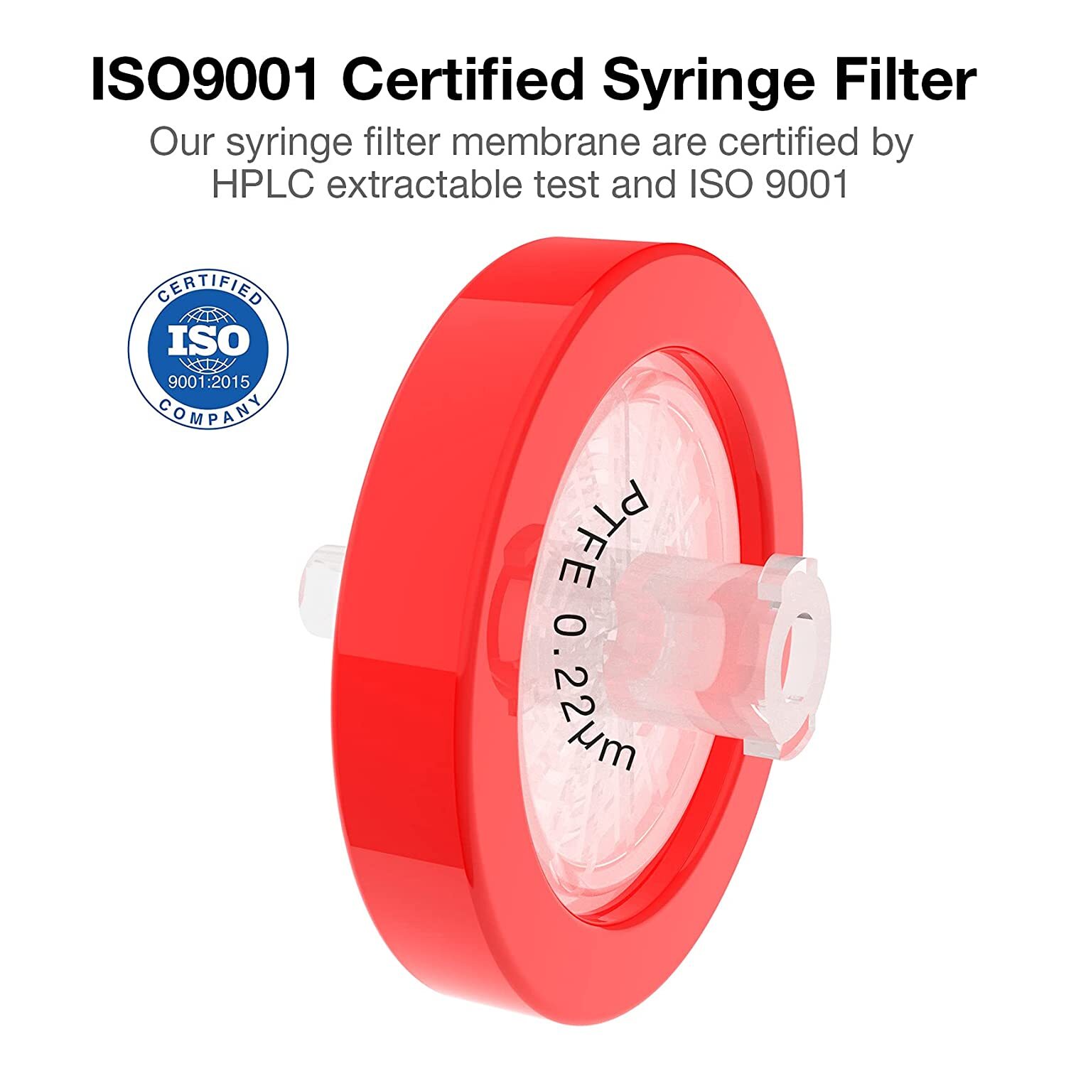 Lab PTFE Syringe Filter 0.45μm 25mm Non Sterile Hydrophobic Filtration (100PCS)