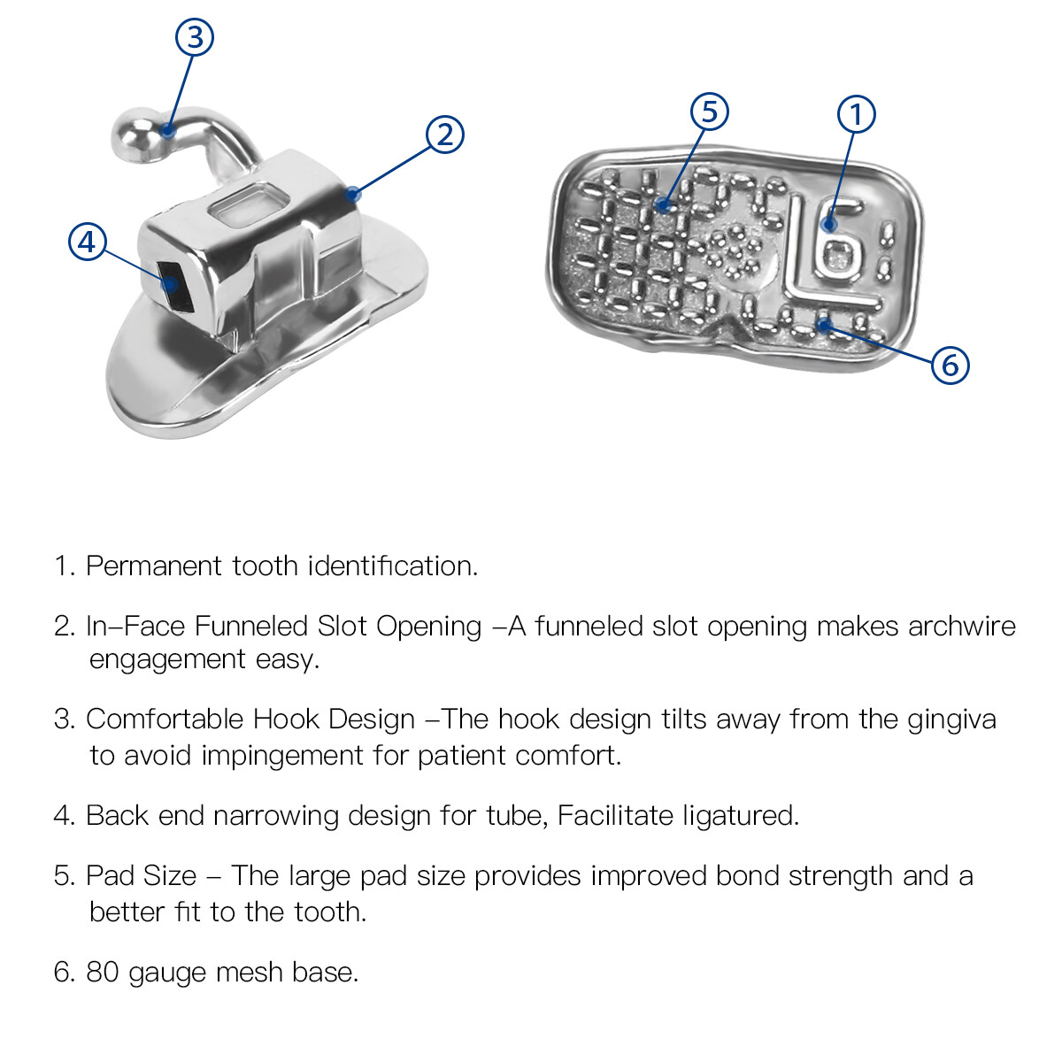 Dental Orthodontic Buccal Tube 1 First Molar Bondable Non-Conv Roth MBT 022 018