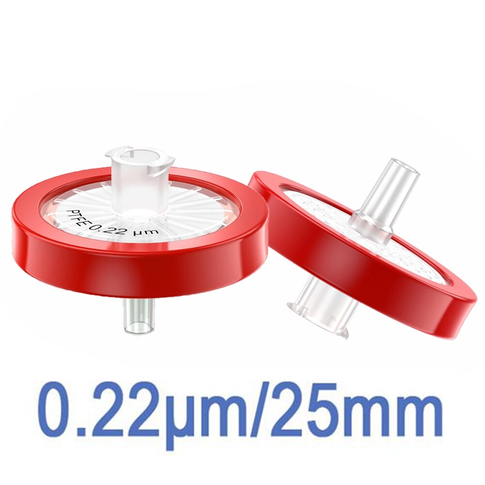 Lab PTFE Syringe Filter 0.45μm 25mm Non Sterile Hydrophobic Filtration (100PCS)