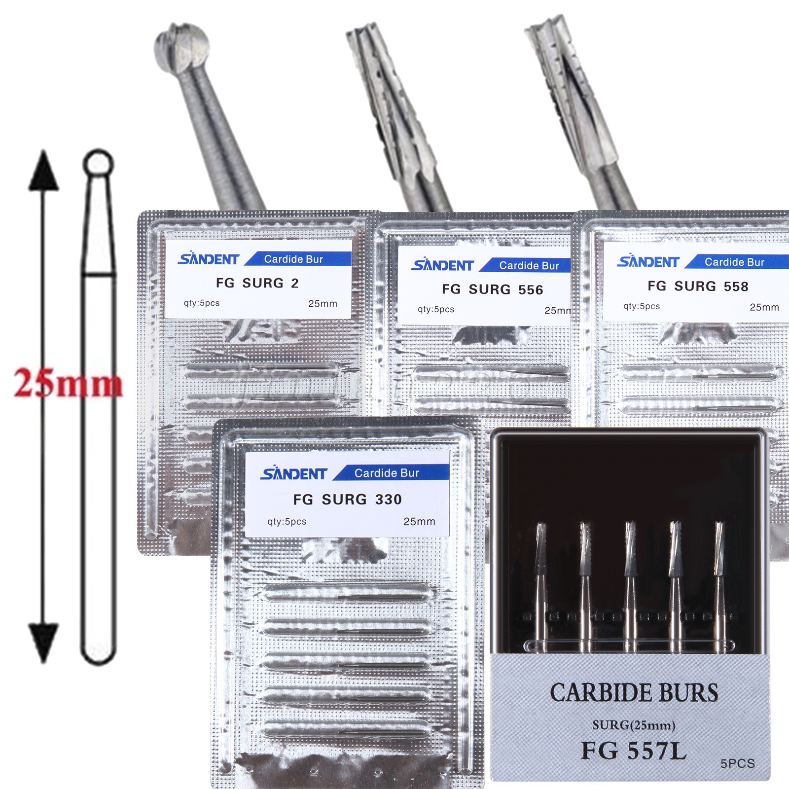 Dental Long Surgical Burs Carbide Taper Fissure FG SURG 25MM