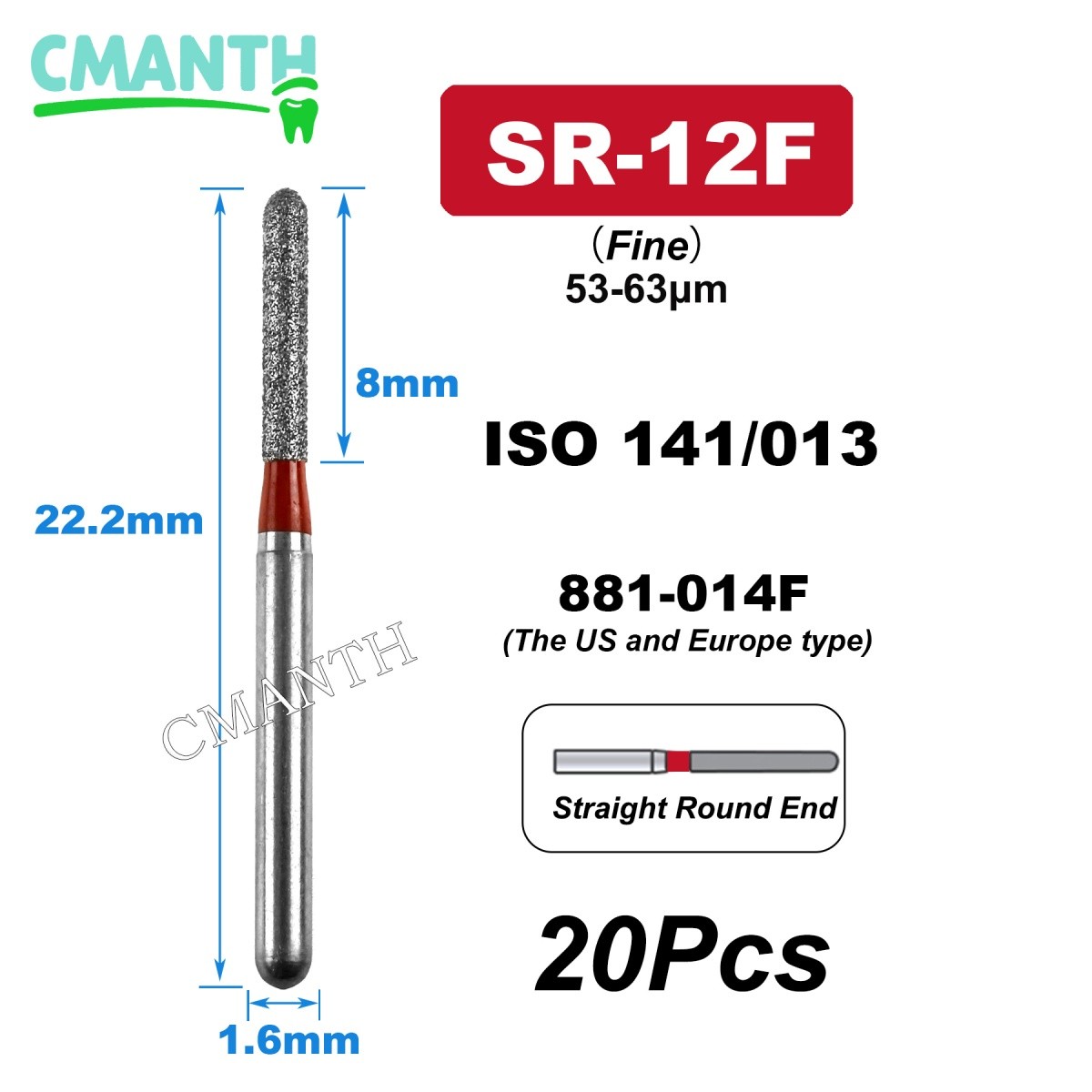 US SR Extra Coarse Dental Diamond Burs FG High Speed Burs 141/013 1.6mm 20Pcs