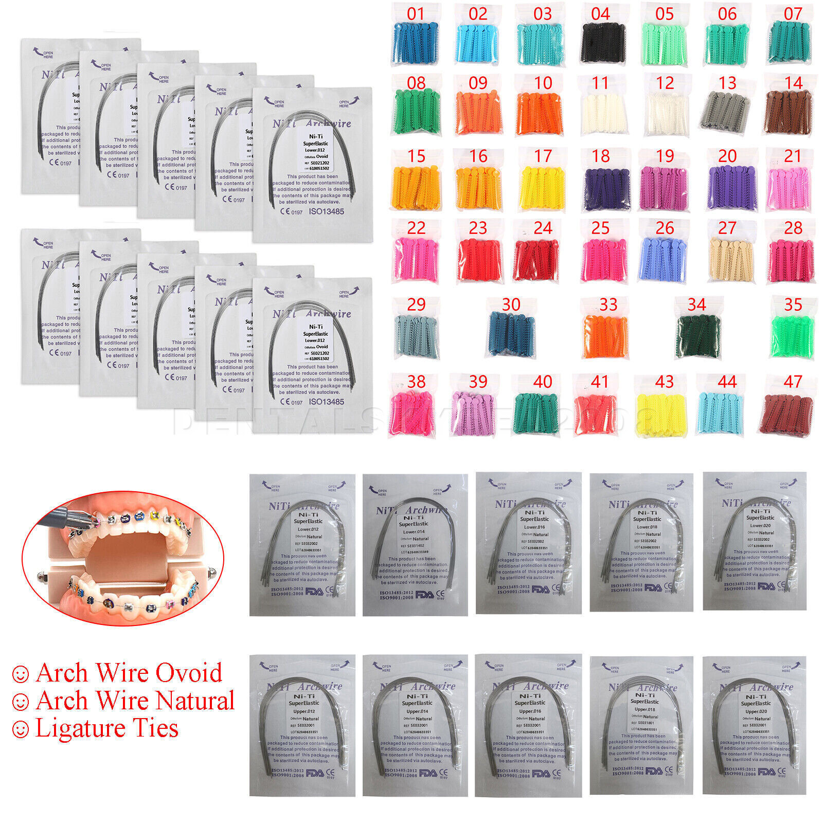 Dental Orthodontic Ligature Ties Elastic Bands for Brackets / Niti Wire Rect