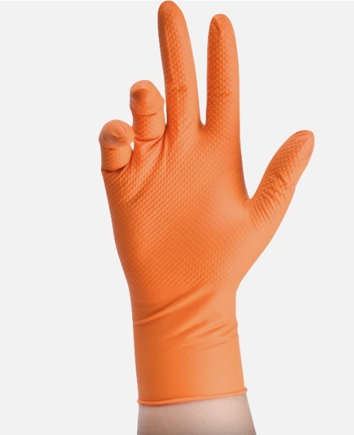 Lavex Pro Orange Heavy-Duty Nitrile Gloves — 8 Mil, Powder-Free Diamond-Textured