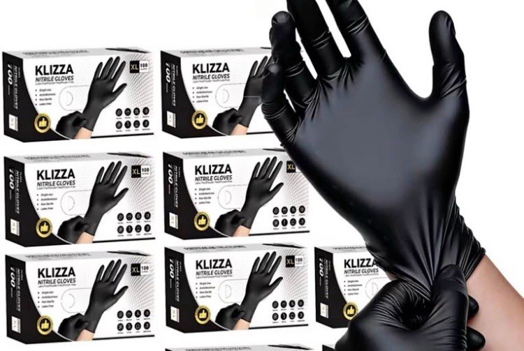 KLIZZA Nitrile Powder-Free Black Disposable Gloves XL for Dental & Cosmetology