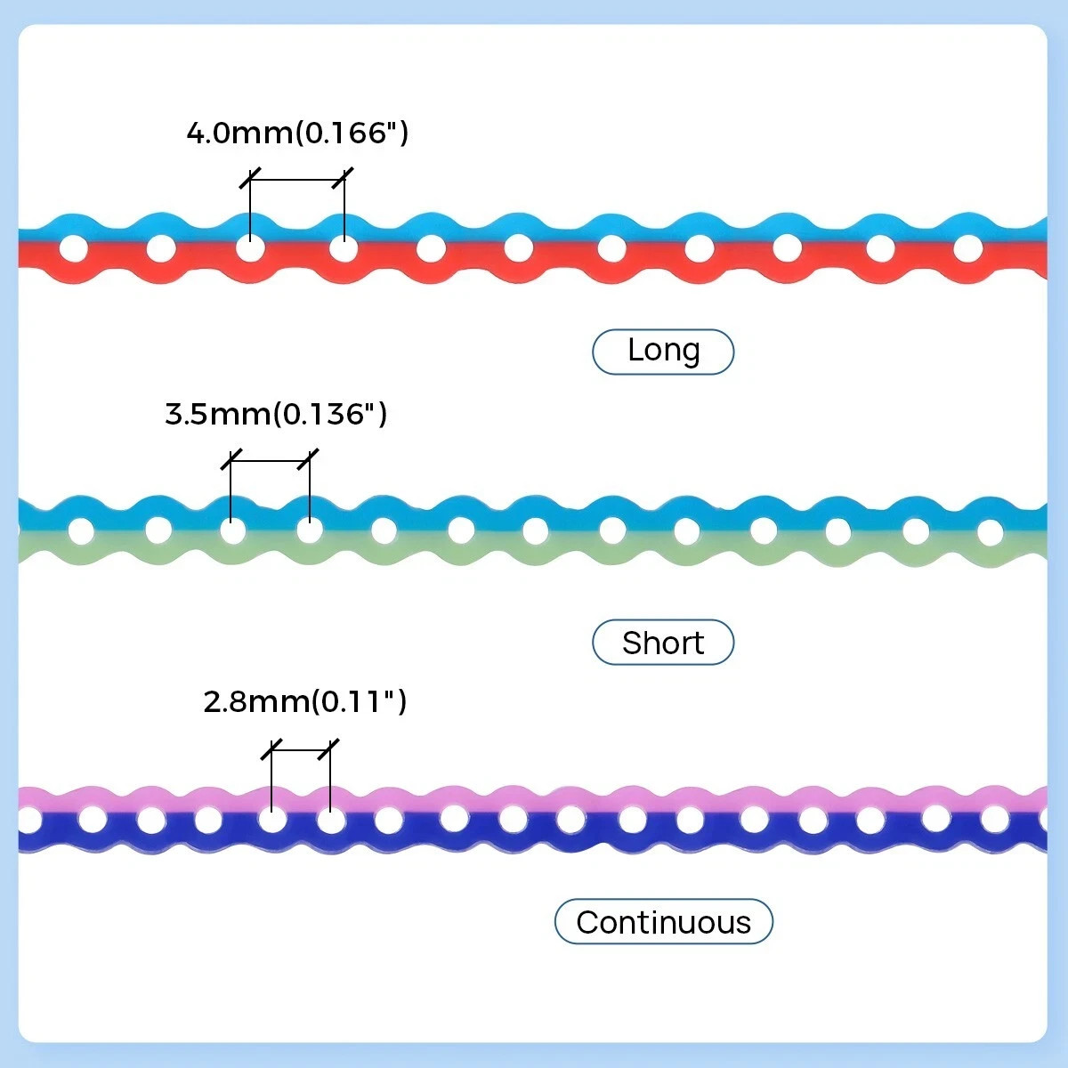 Dental Orthodontic Elastic Power Chain Long/Short/Continuous Double Colored 15ft