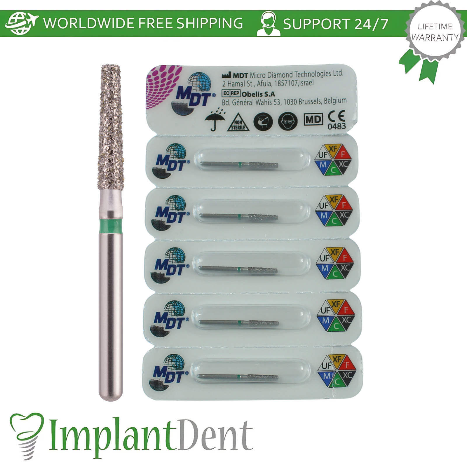 Dental MDT Flat End Taper FG Diamond Burs 172 Crown Preparation Detailed Shaping