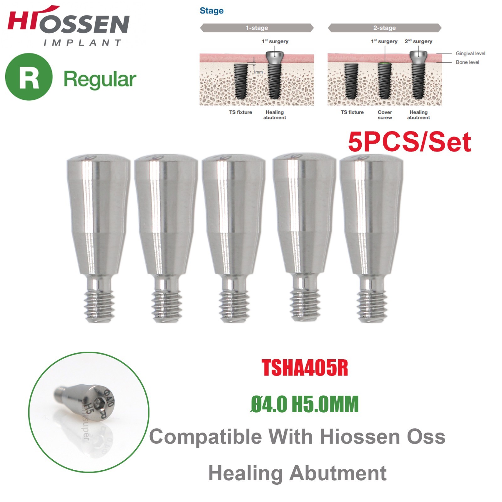 US 5Pcs Dental Healing Abutment Mini/Regular Hiossen Osstem ET TS Ti Implant Cap