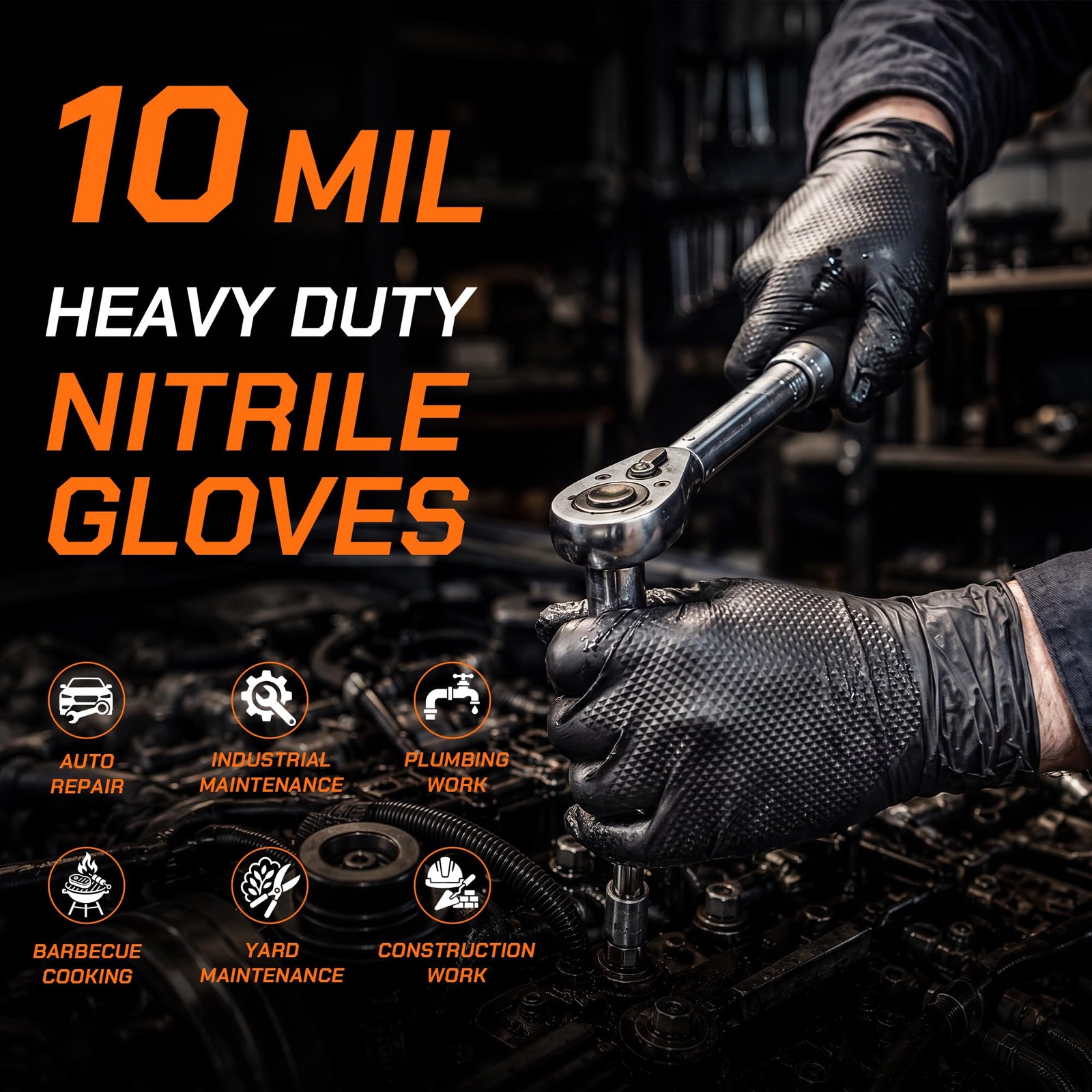 UYKKE 10mil Nitrile Gloves Thick,Industrial Disposable Medium, Black-100pcs