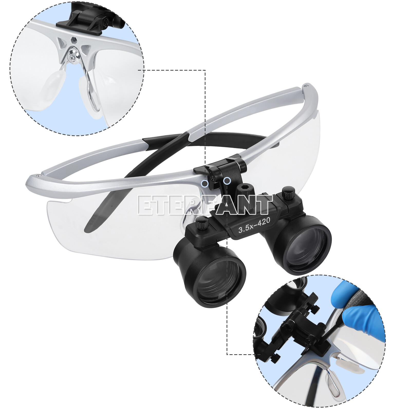 ETERFANT Dental Surgical Binocular Magnifier Loupes High-Definition 3.5X Silver