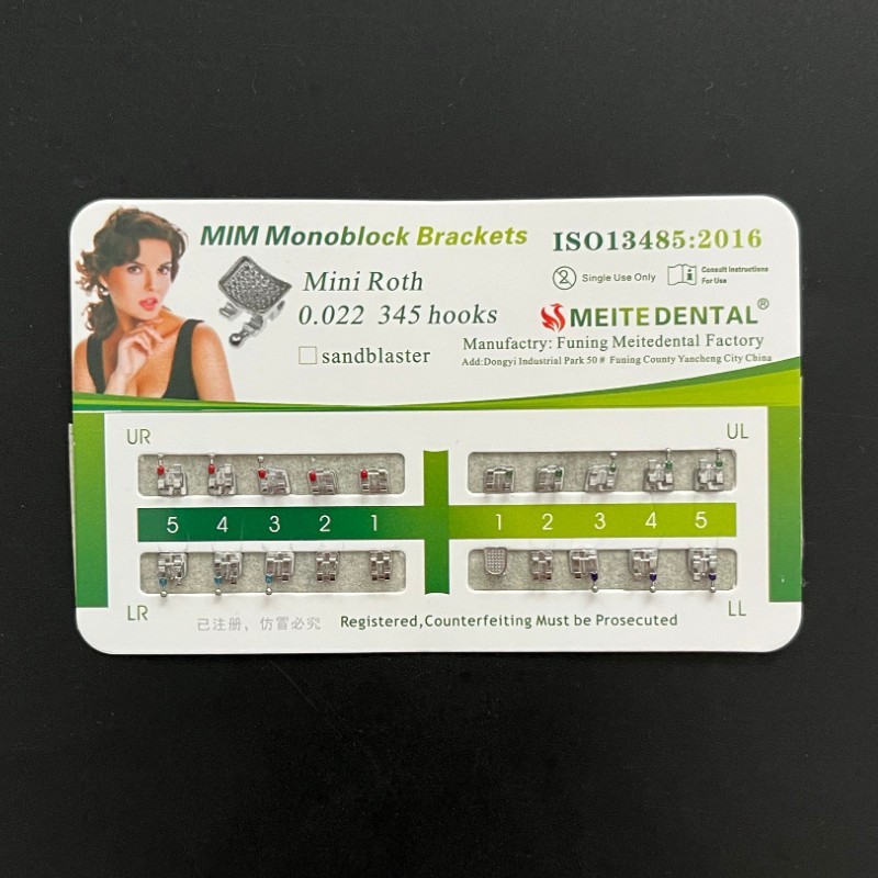 50Sets Dental Orthodontic MIM Monoblock Metal Brackets Mini Roth 022 345 hooks