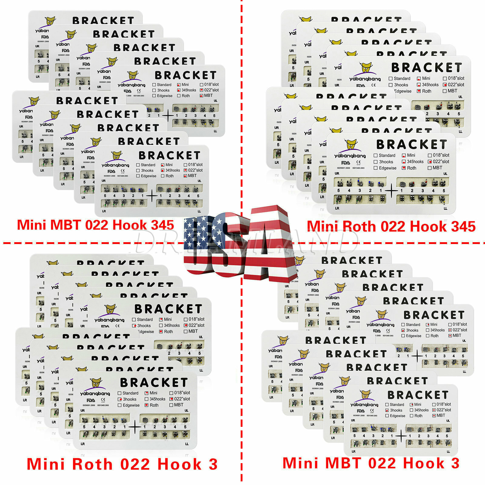 10 Packs/200pcs Dental Metal Orthodontic Brackets Braces Roth/MBT Slot.022 USA
