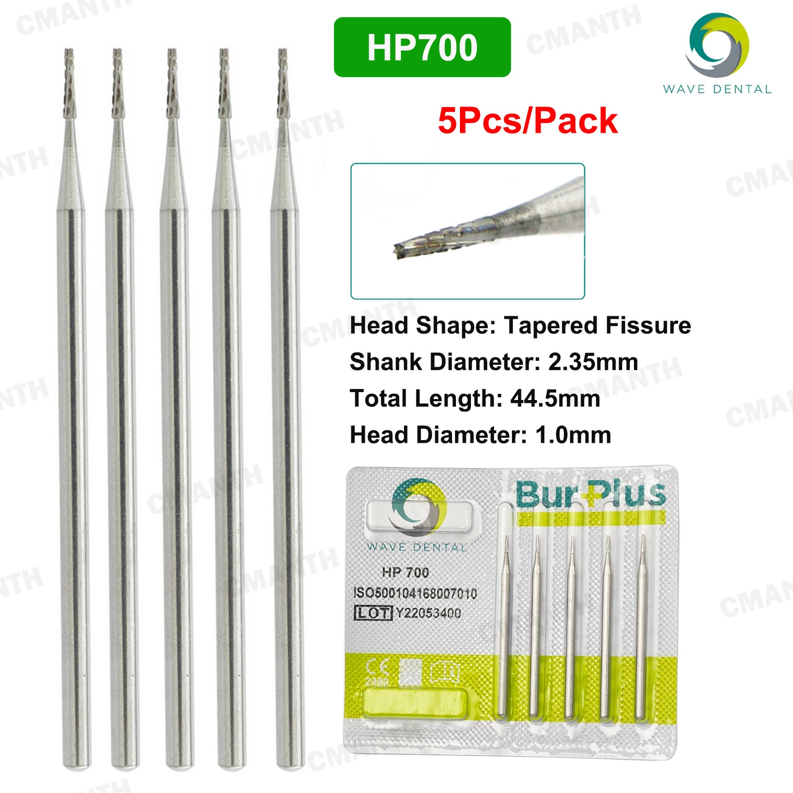 US WAVE Dental Carbide Burs HP Tapered Fissere Fit Low Speed Straight Handpiece