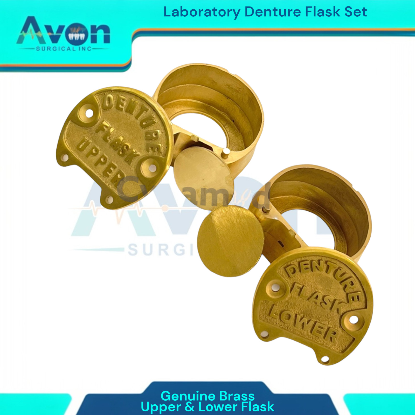 2 Piece Set – Dental Lab Denture Flasks | Upper Flask and Lower Flask | Brass