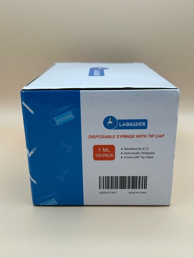 Labaider 100 Count Disposable Syringes 1mL Lure Slip tip With Cover Sterile: EO