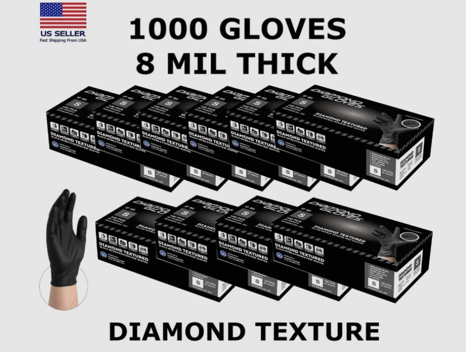 8 Mil Black Heavy Duty Thick Nitrile Industrial Gloves Case 1000 PC New S M L XL