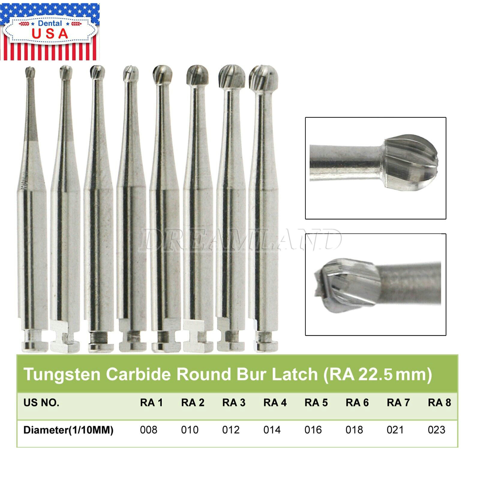 Round Carbide Burs for Slow Speed Latch RA (Choose Your Size & Qty) 22.5mm