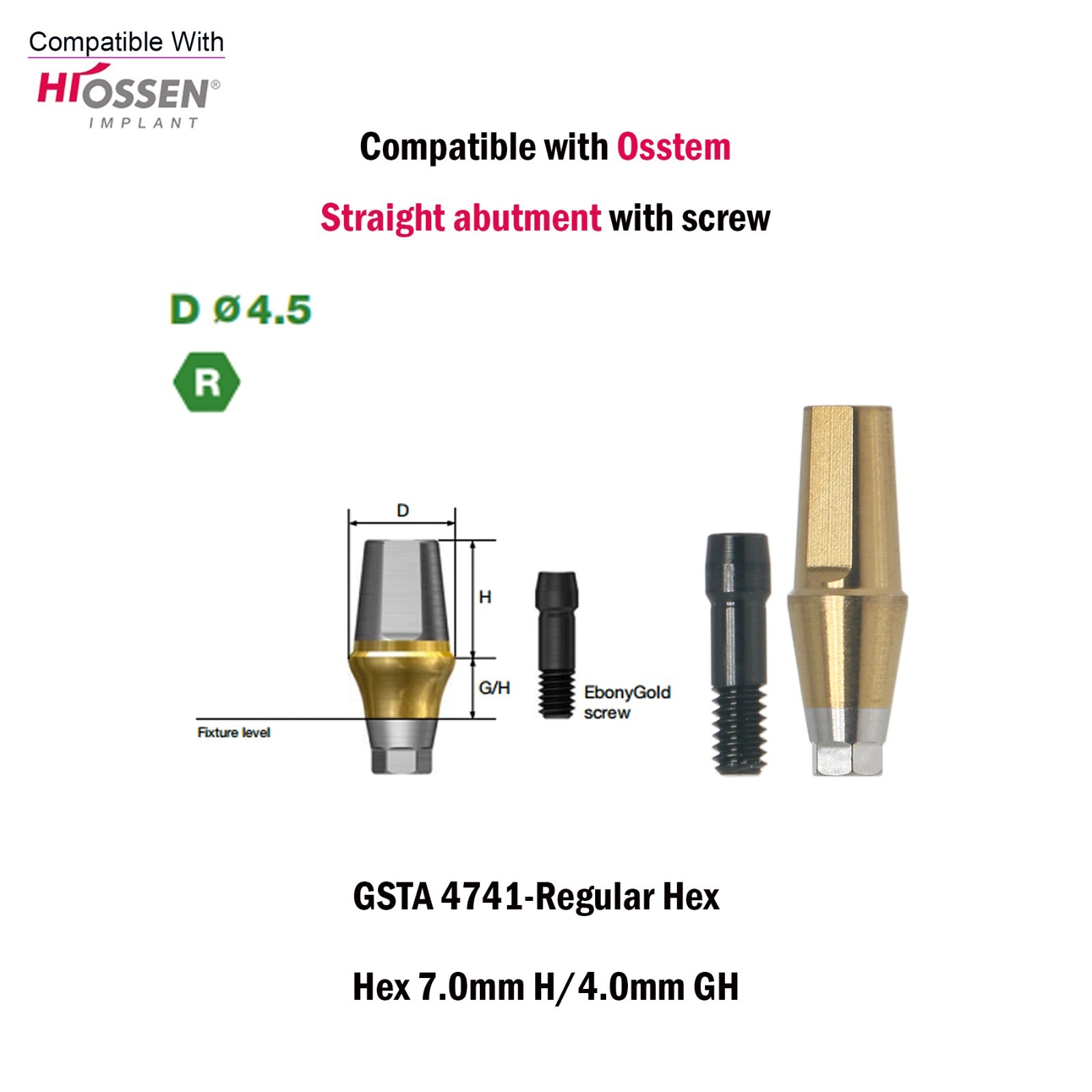 Titanium Straight Abutment Ti Cemented Abutment Compatible Osstem Hiossen TS M/R