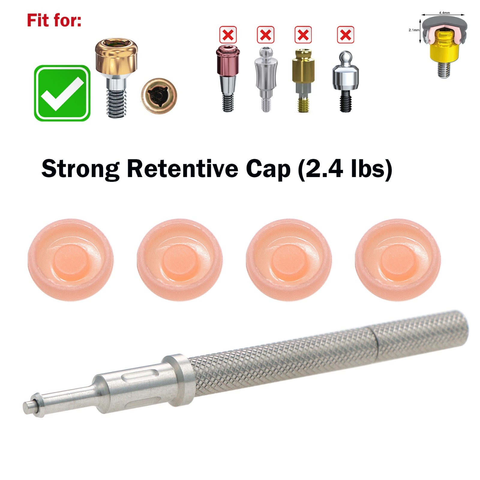 Dental Overdenture Implant Locator Abutment Retention Caps Male Cap Inserts Set