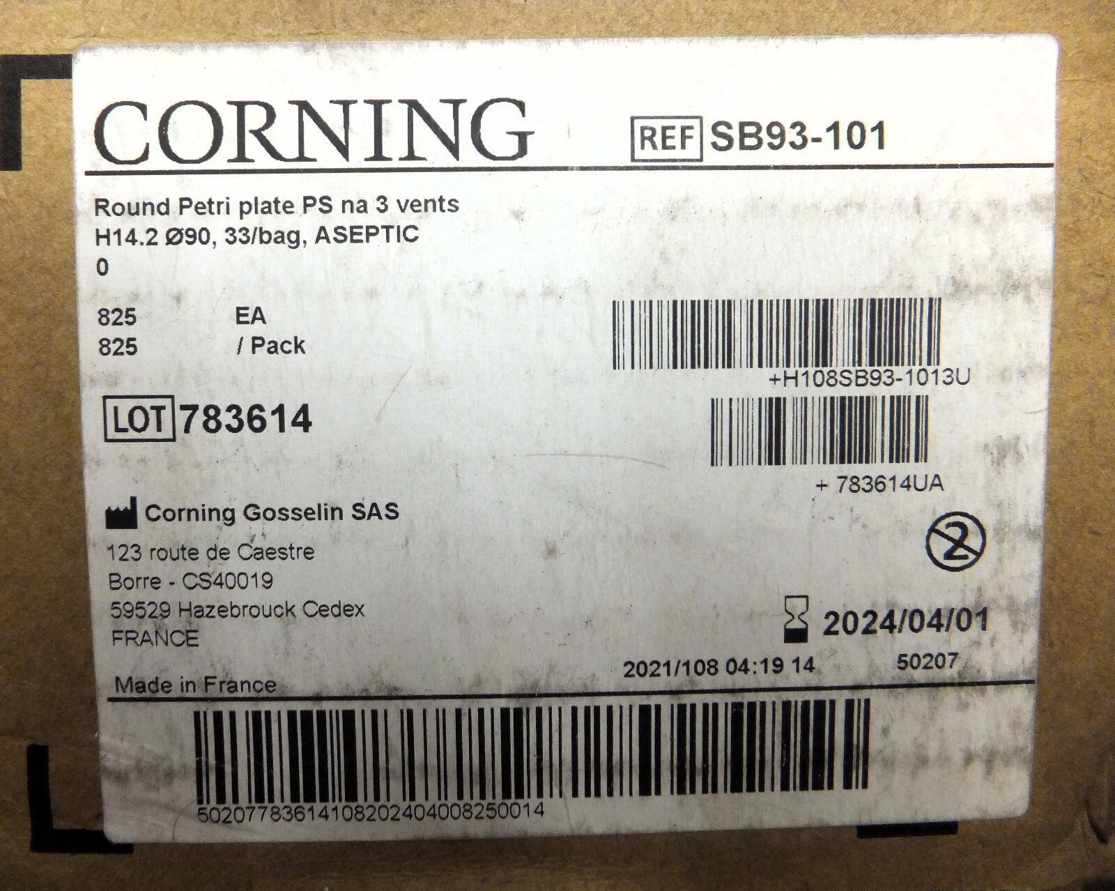 CORNING SB93-101 PETRI DISHES, 90mm 3-VENTS, ASEPTIC ( CASE OF 825 )