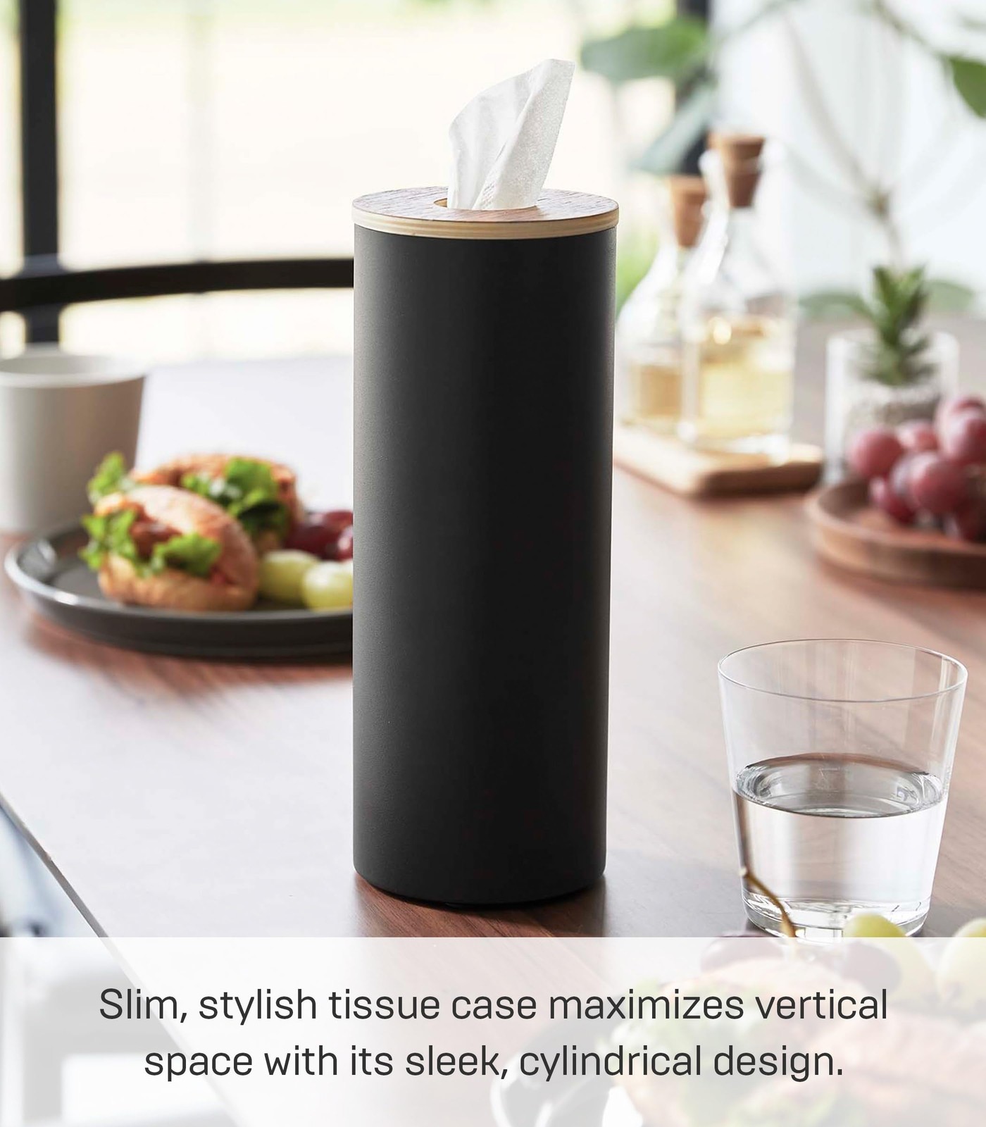 Yamazaki Home Rin Reusable Round Tissue Holder Case Metal Tissue Container