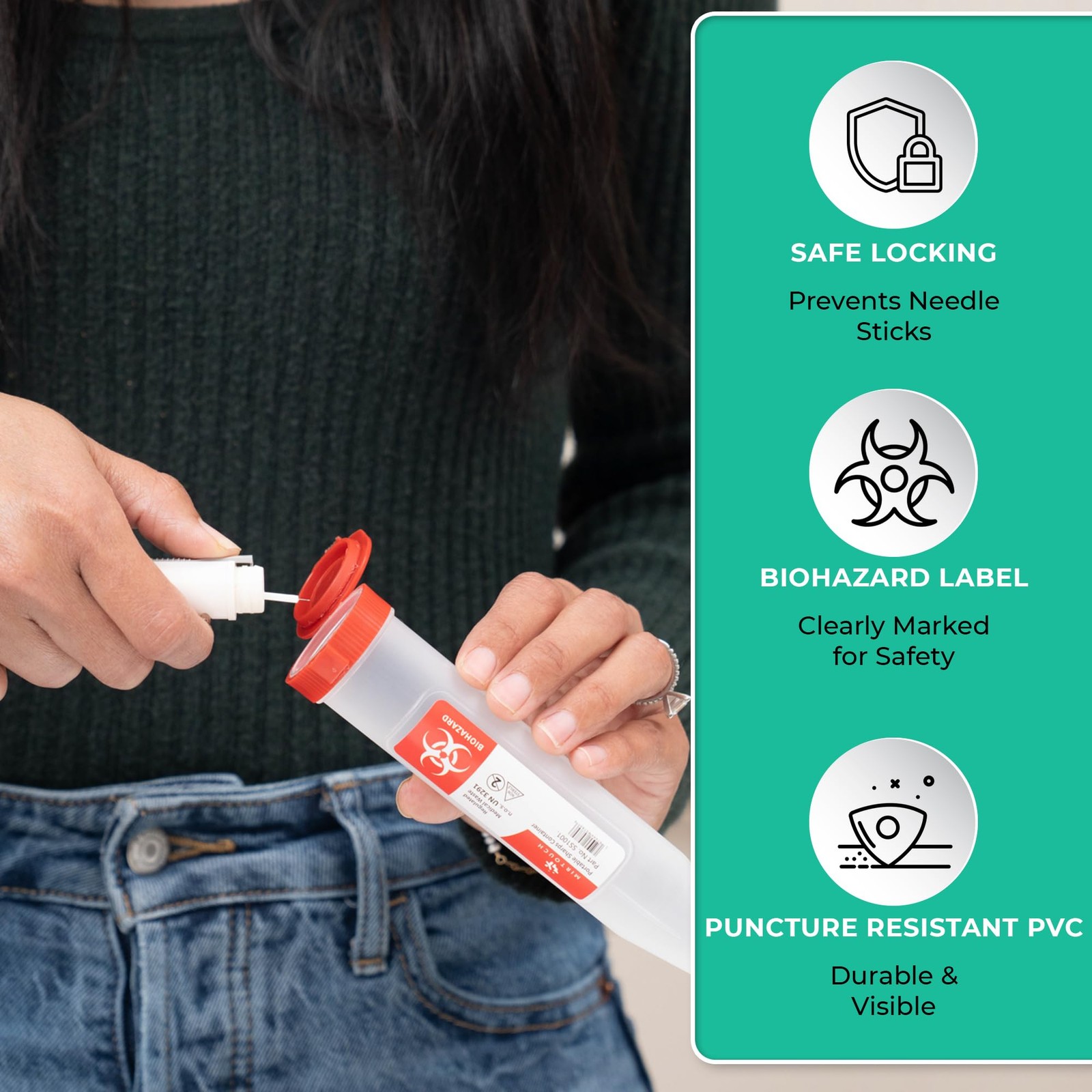 Sharps-Shuttle – Single Use Travel Sharps 6.5in Pointed-End (6Pk), Red