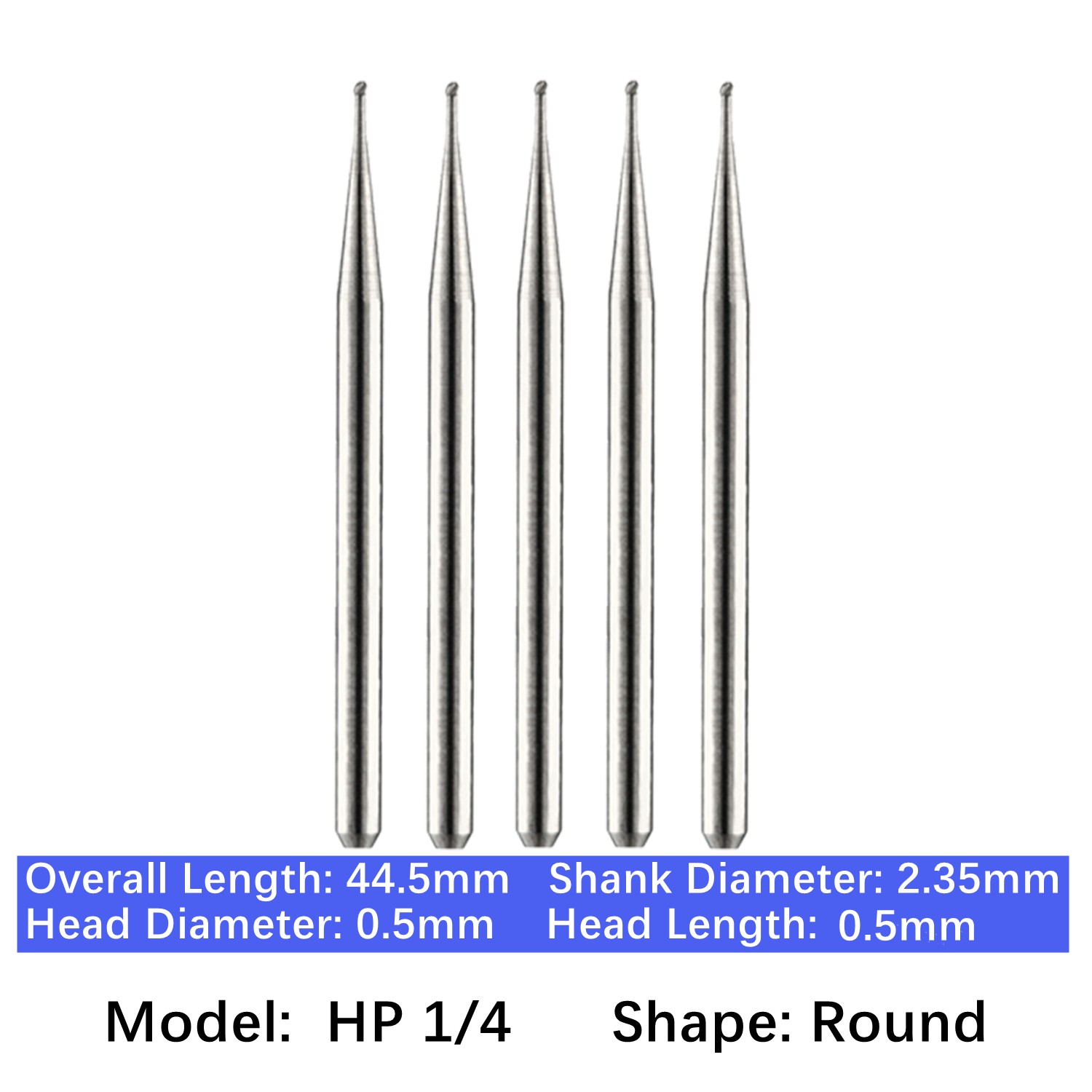 5/pk Vakker Dental HP Carbide Burs 44.5mm Round Burs Low Speed HP 2 4 6 8