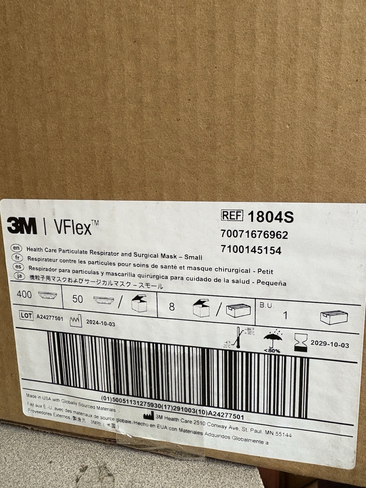 3M VFlex 1804S Particulate Respirator NIOSH N95 Surgical Masks [CASE OF 400] S21