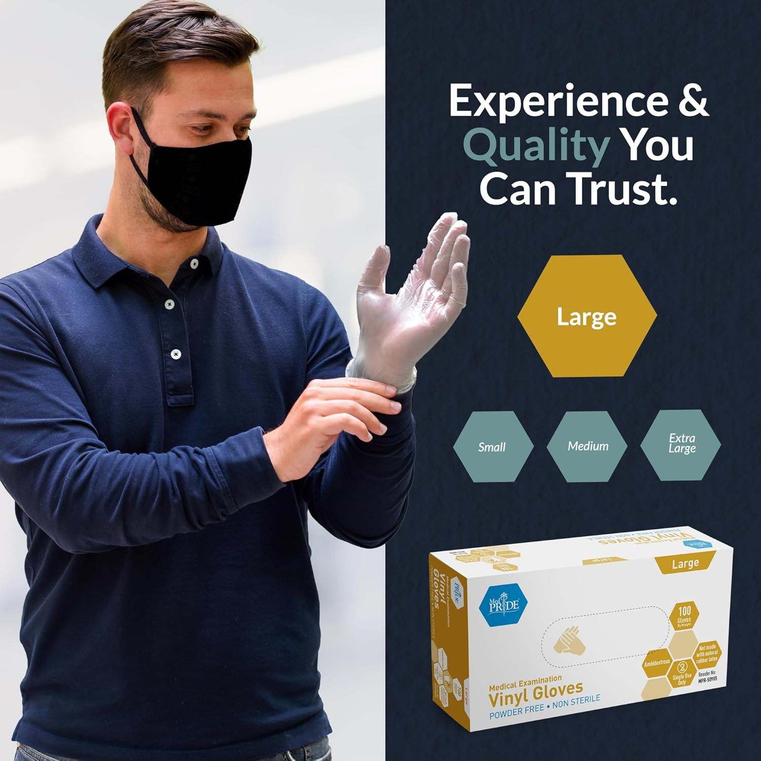 Medical Vinyl Examination Gloves (Large, 100-Count) Latex Free Rubber