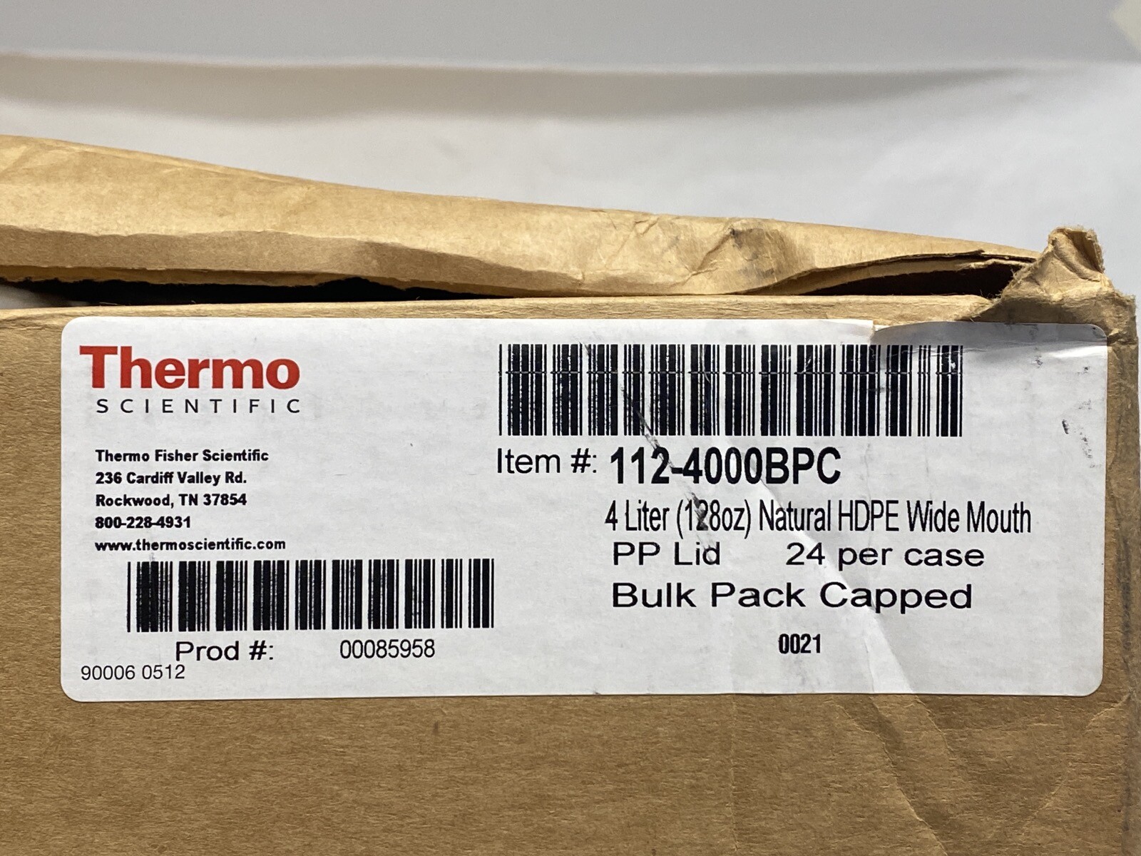 (24/Cs) THERMO 4000mL 4L Wide-Mouth HDPE Packer Bottles w/ Closures 112-4000BPC