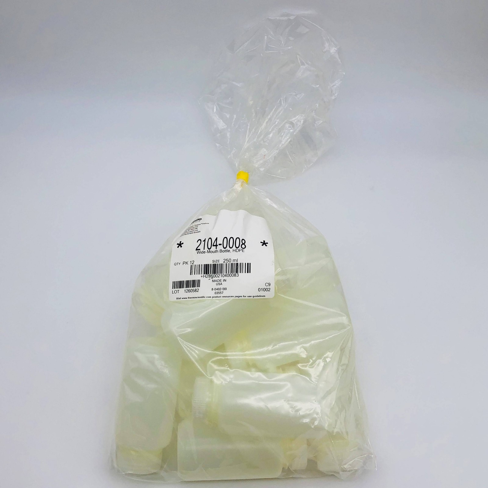 Thermo 2104-0008 Nalgene Bottles Wide-Mouth HDPE 250ml/8oz W Lid Closures 12pk