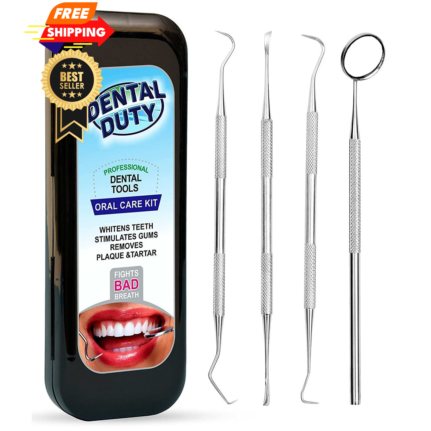 Dental Duty Tools, Pick for Teeth Cleaning 4 Piece Set, Black