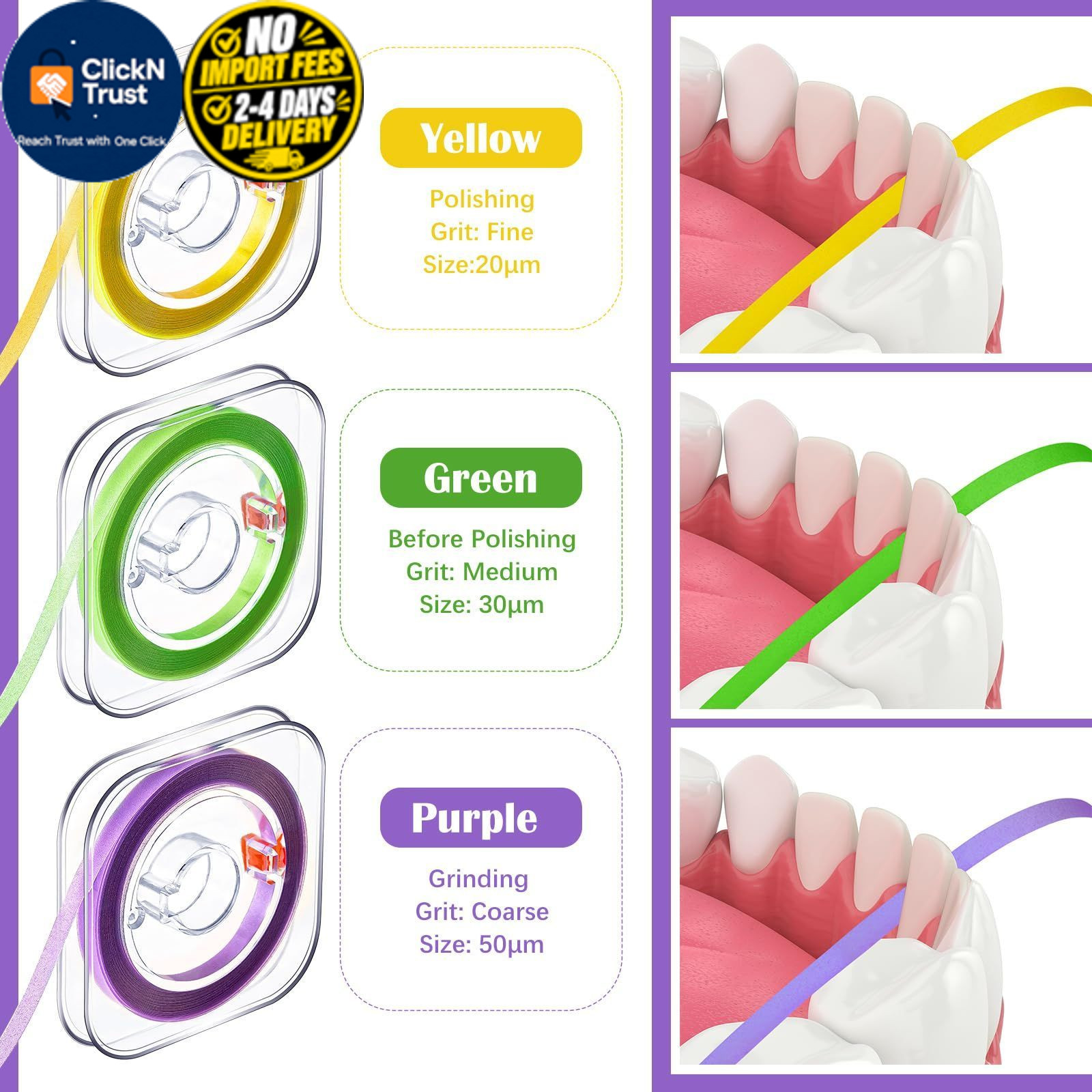 Amylove Dental Polishing Strips Tooth File 3 Rolls 4mm x 600mm Multi Color