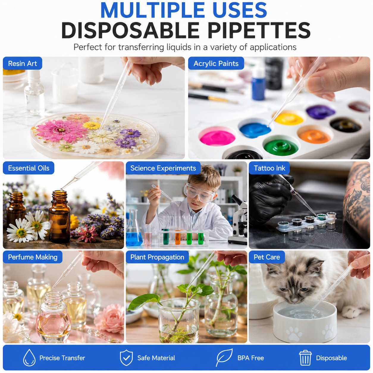 100 PCS 3ML Dropper Pipettes Essential Oil Transfer, Disposable Plastic Eye Drop