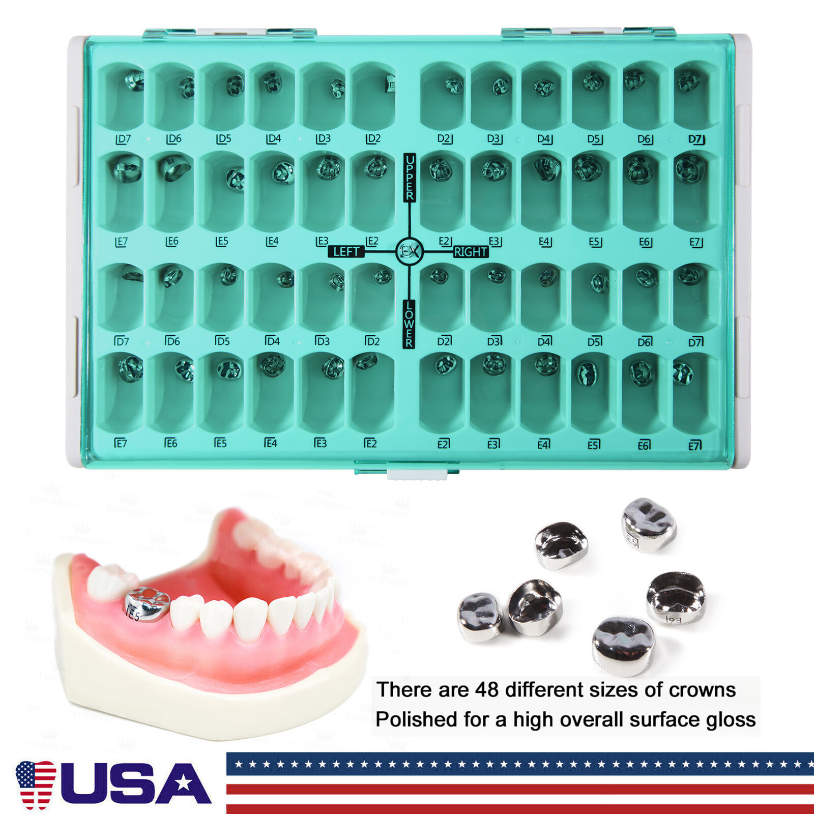 48pcs Stainless Steel Dental Kids Primary Molar Crowns Preformed Pediatric USA