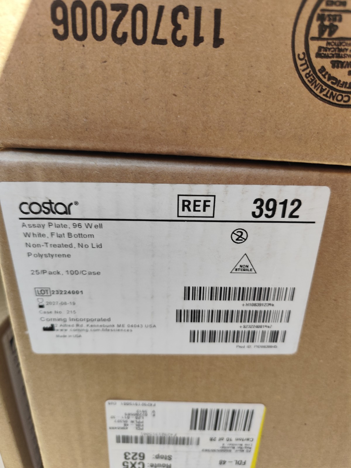 3912 Corning 96-well White Flat Bottom Polystyrene Not Treated Microplate cs100