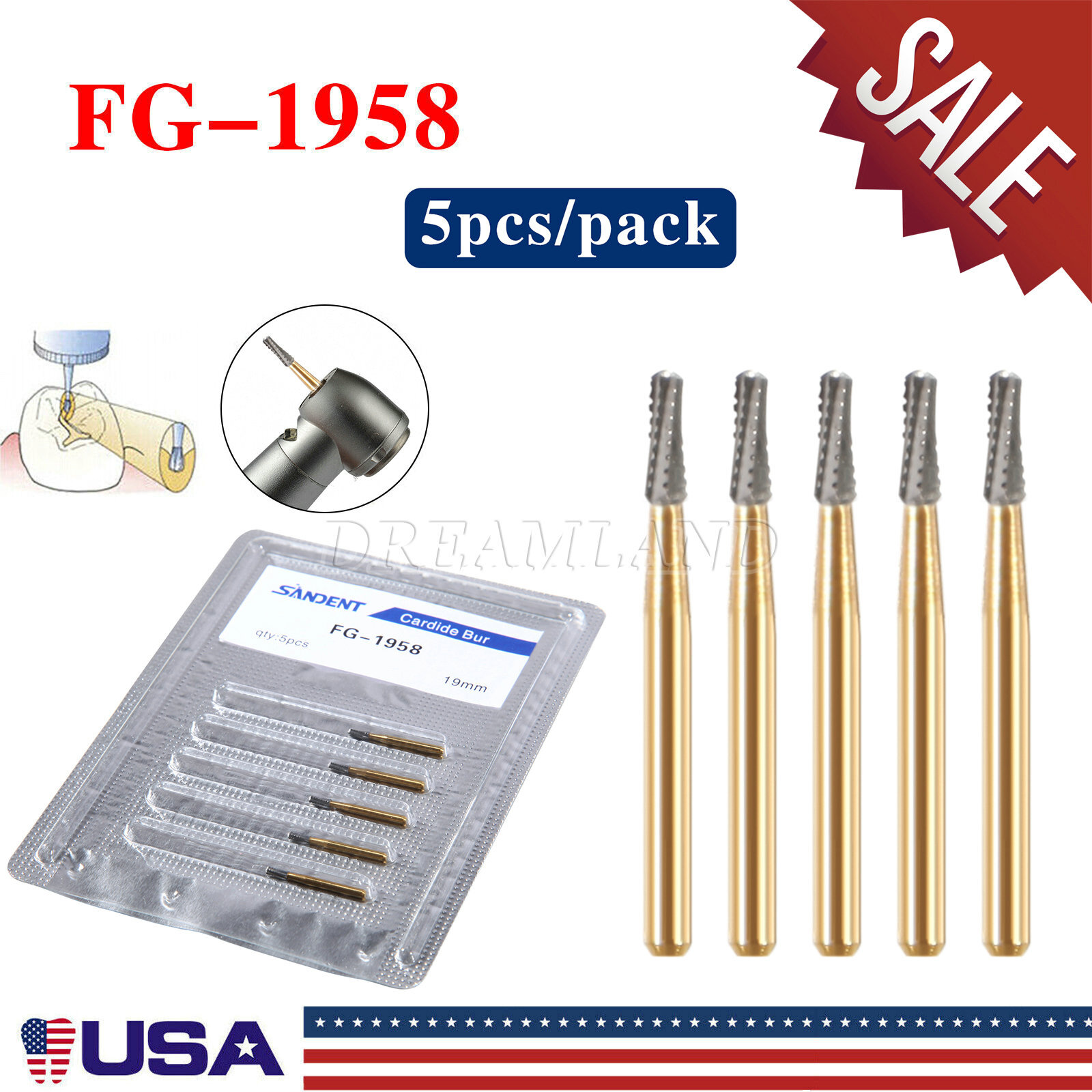 Dental Tungsten Carbide Burs Crown Cutter Transmetal FG 1958 Ø1.2mm