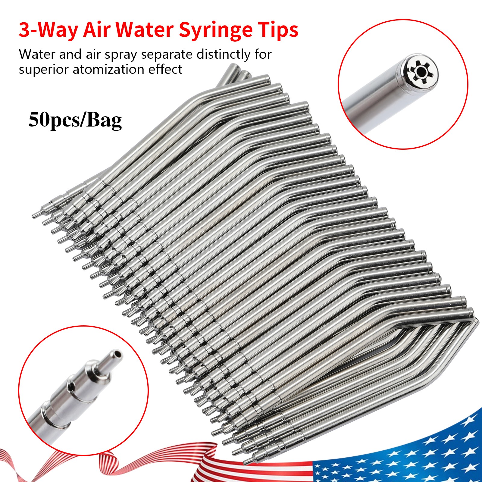 50x Dental Air Water Syringe Spray Nozzles 3-in-1 Alloy Tubes Tips Three Way SA