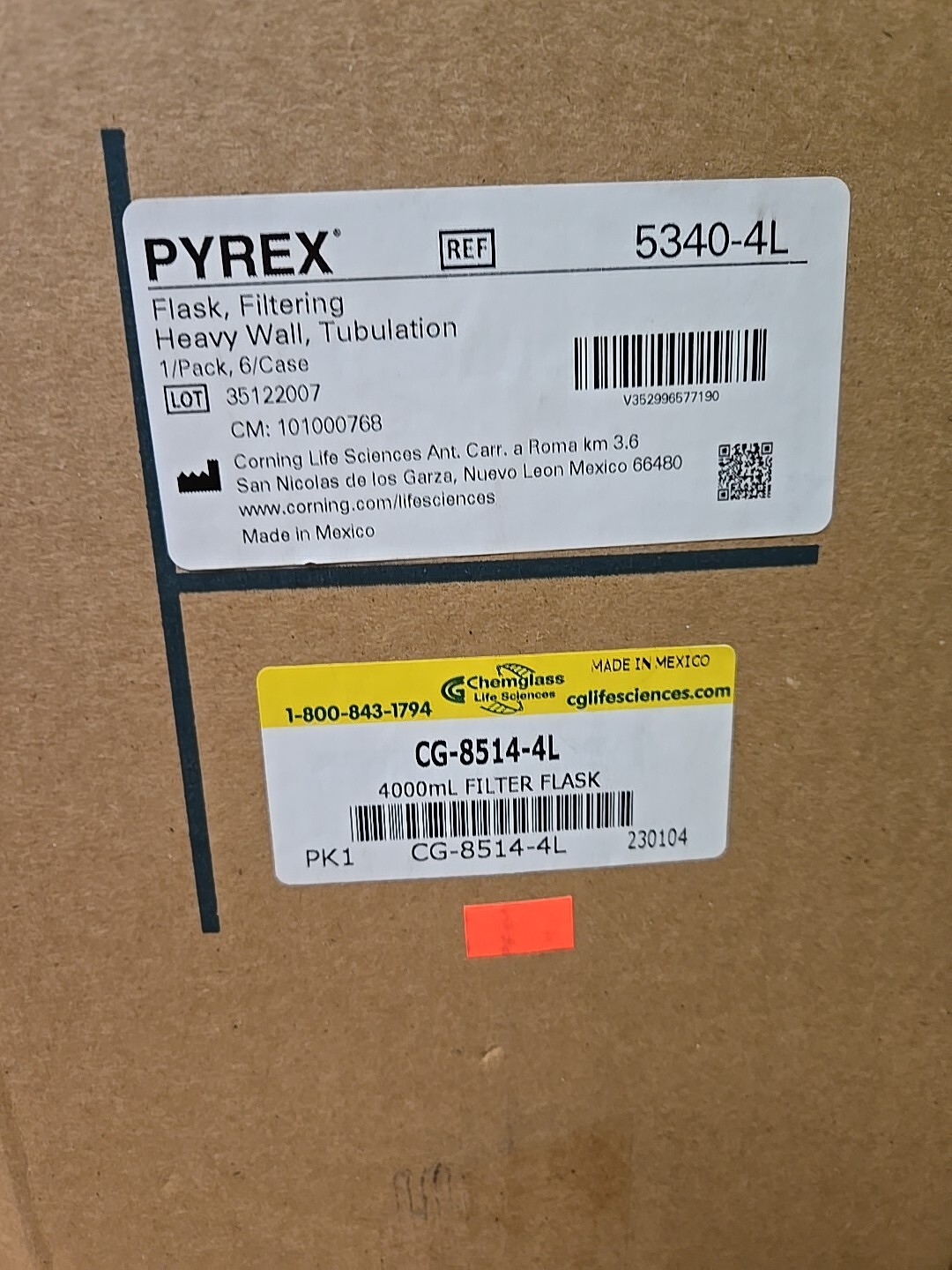 PYREX 4000mL Heavy Wall Filtering Flask With Sidearm Tubulation 5340-4L | NEW