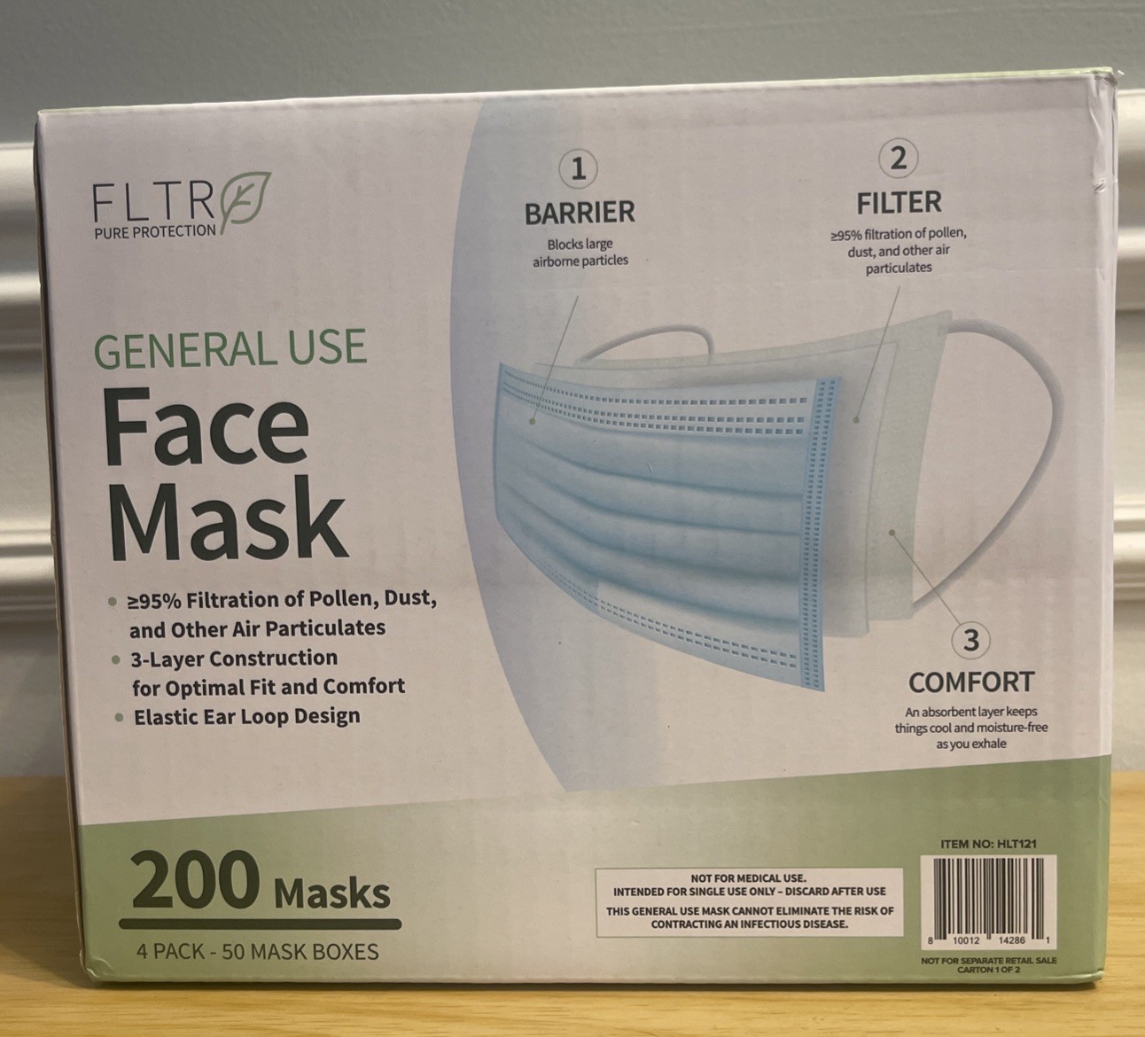 FLTR Pure Protection General Use Face mask 3 Layer/Ear Loop Design 200 Masks