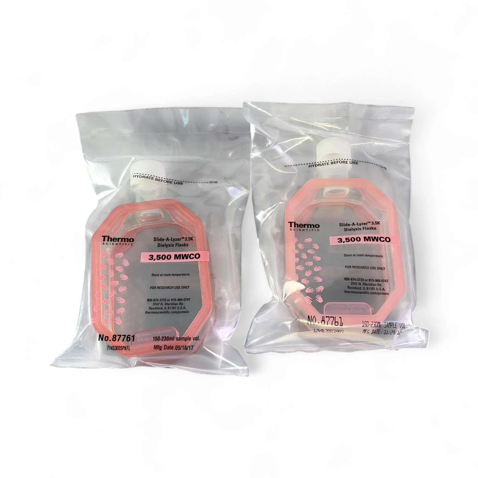 Thermo Scientific 87761 Slide-A-Lyzer Dialysis Flask Lot 3.5K MWCO 230mL NO FD