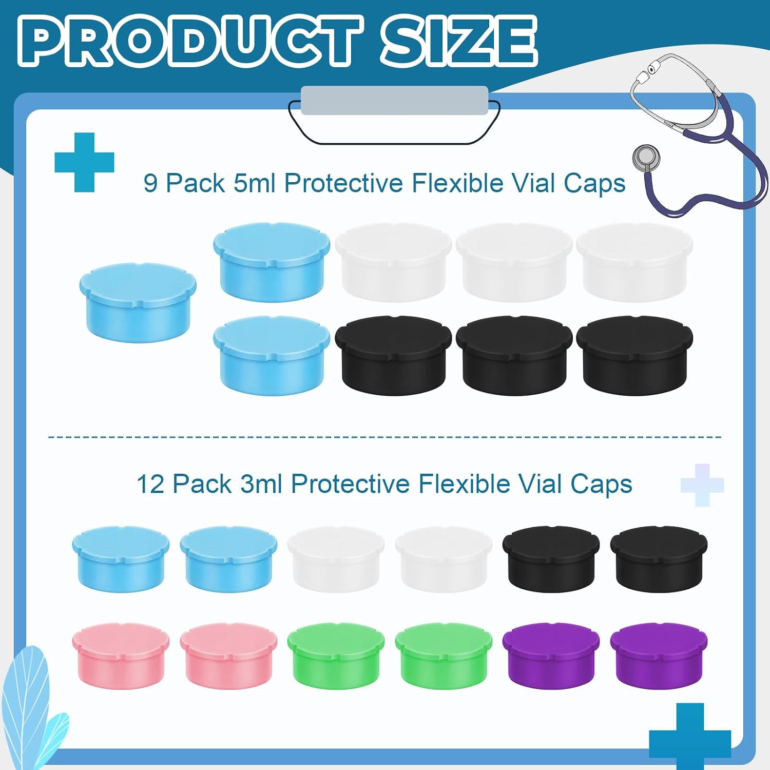 21 Pack Glass Vial Protective Vial Caps 3Ml & 5-100Ml Reusable Silicone Peptide
