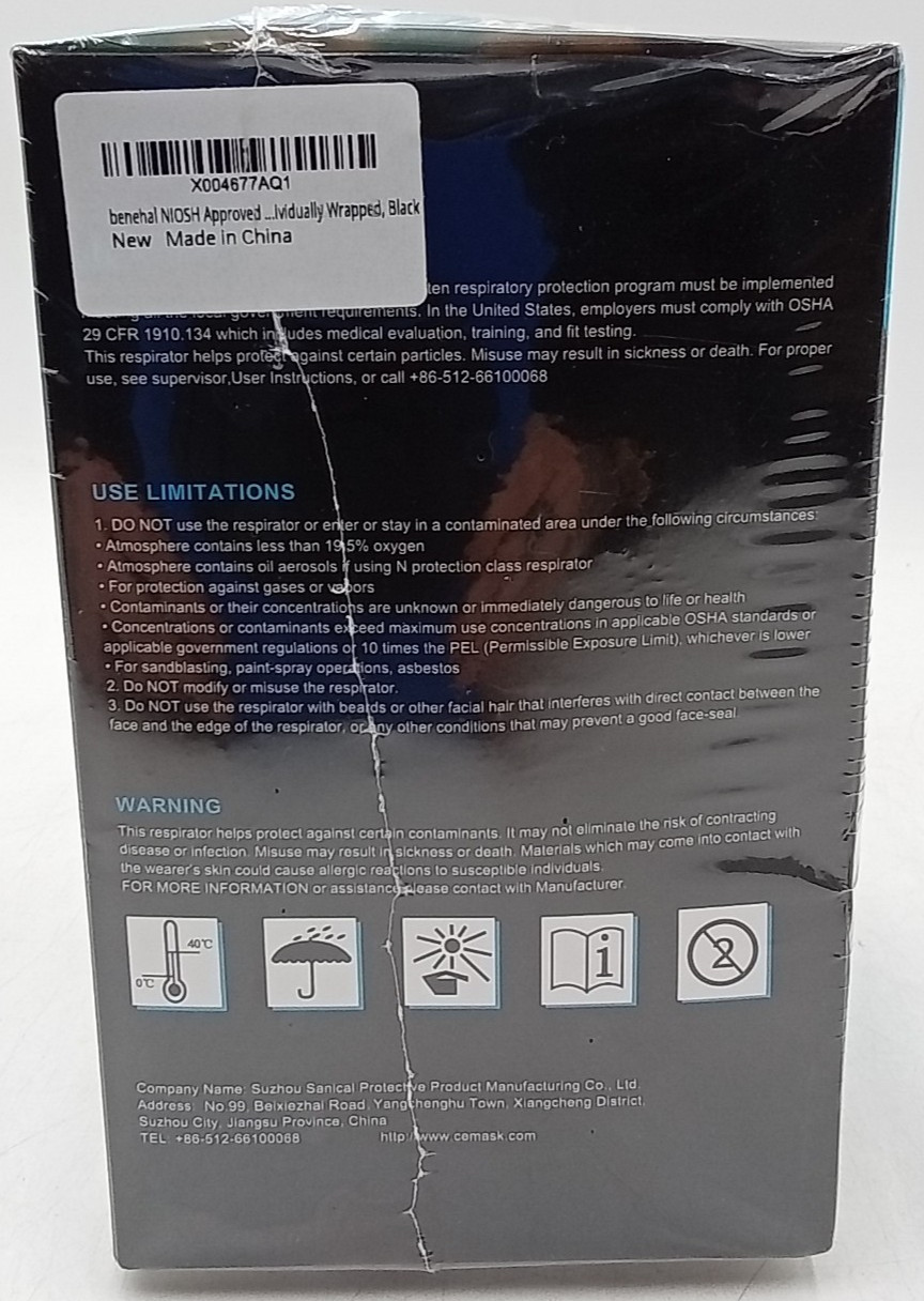 NIOSH Approved N95 Mask Particulate Respirators 30ct Face Masks Black Exp 6/29