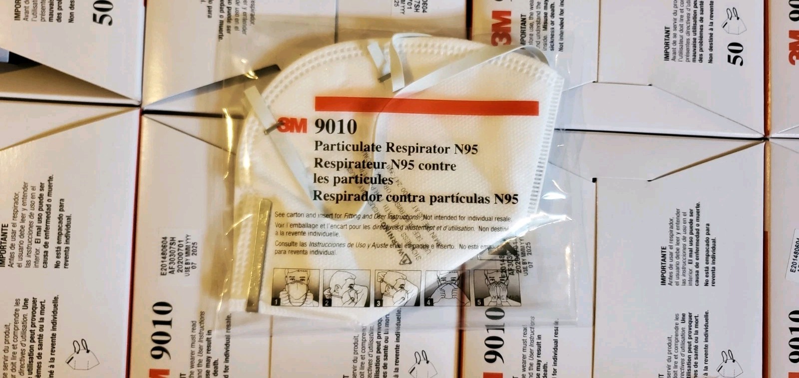 3M 9010 Box of 500 Individually Sealed Packs,Brand New N95 NIOSH approved MASKS